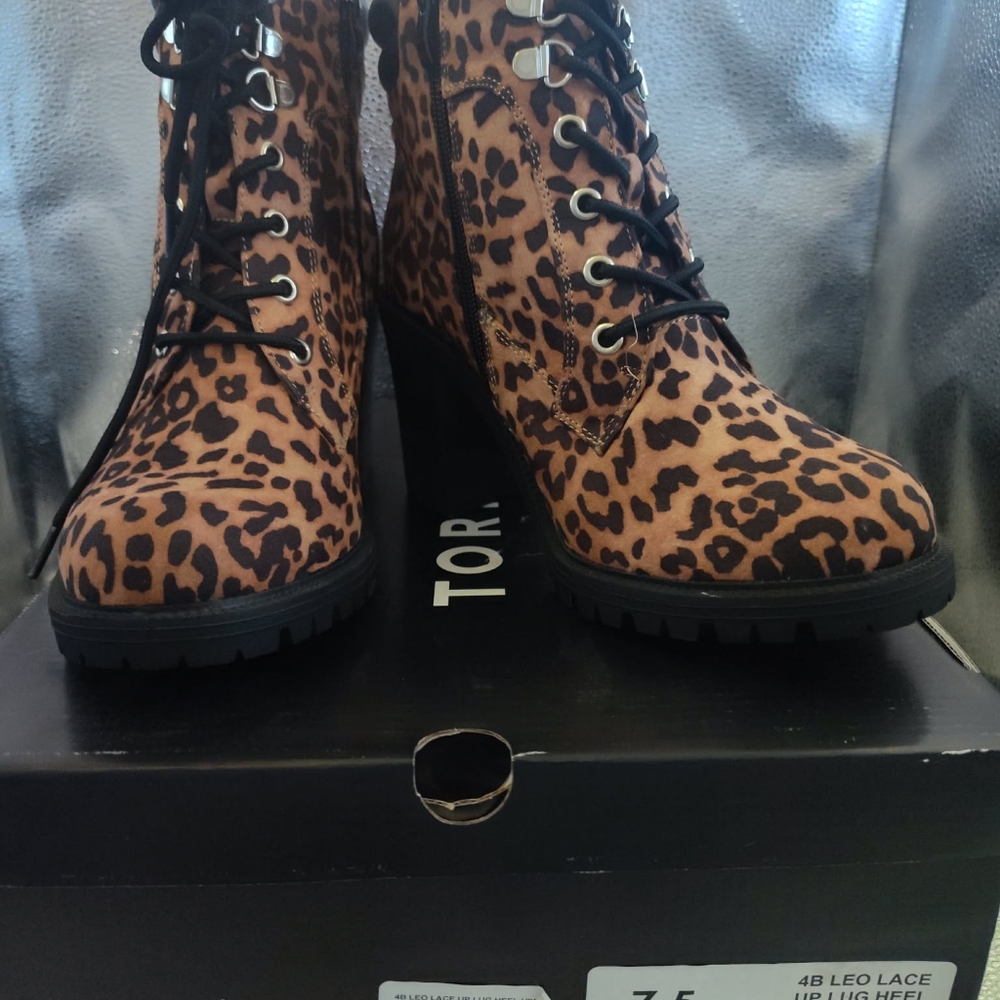 Lace-Up Hiker Boot - Leopard Faux Suede (WW) - Picture 3 of 5